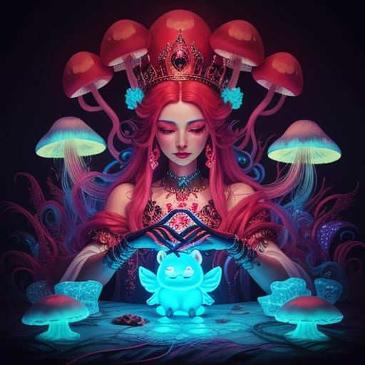 Dream Goddess Queen in Surreal Neon Garden
