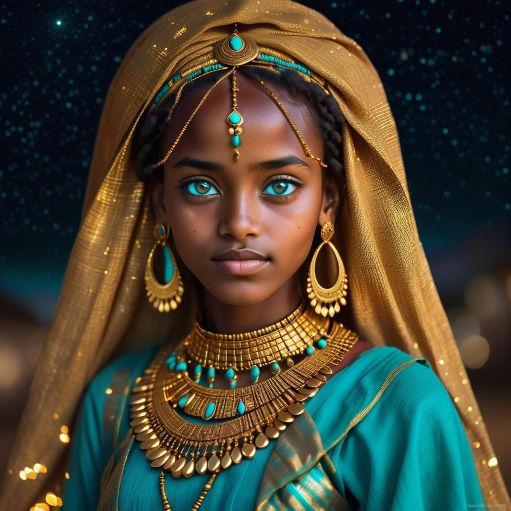 Regal Ethiopian Princess in Turquoise Glory