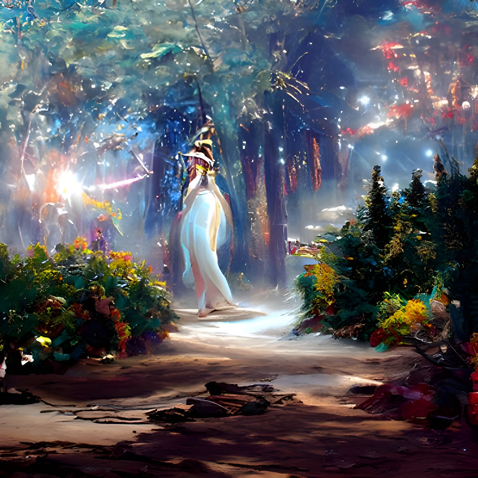 Egyptian Priestess in Enchanted Forest Painting