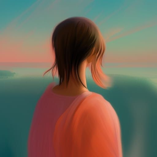 Sad Figure at Sunset, Digital Art