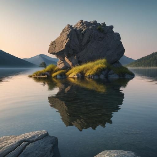 Serene Lake at Dawn: Hyper-Realistic Digital Art