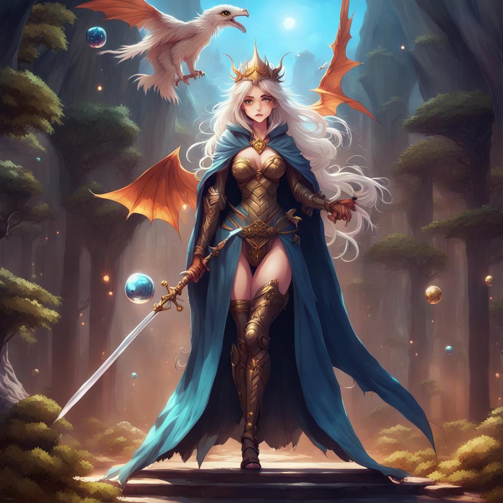 Anime Wizard Lady Petting Dragon, Magical Spheres