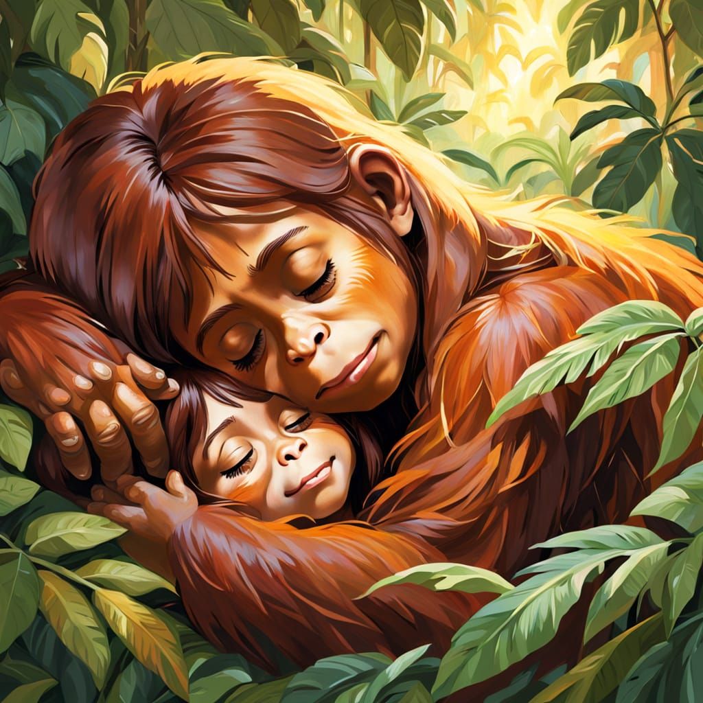 Girl Sleeping in Orangutan's Arms: Concept Art