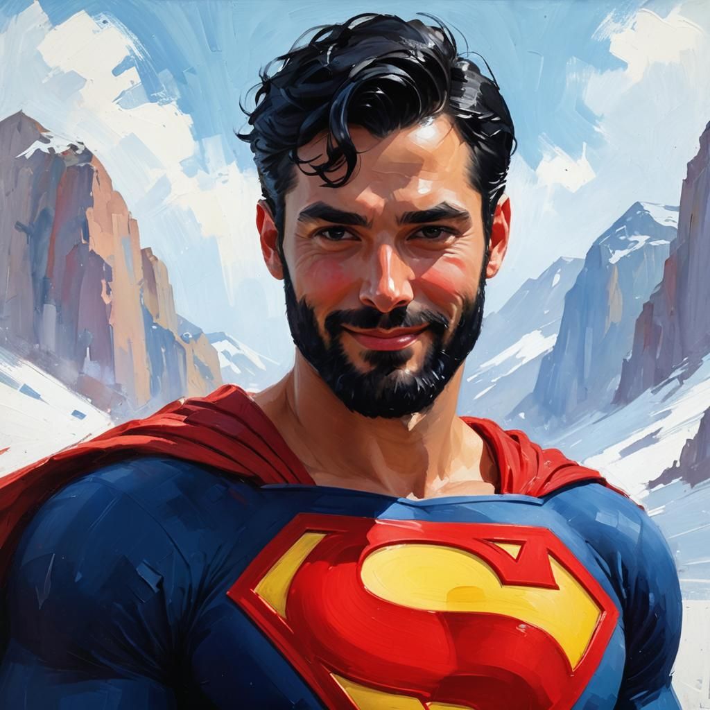 Handsome Man as Superman in Neo-Impressionist Style