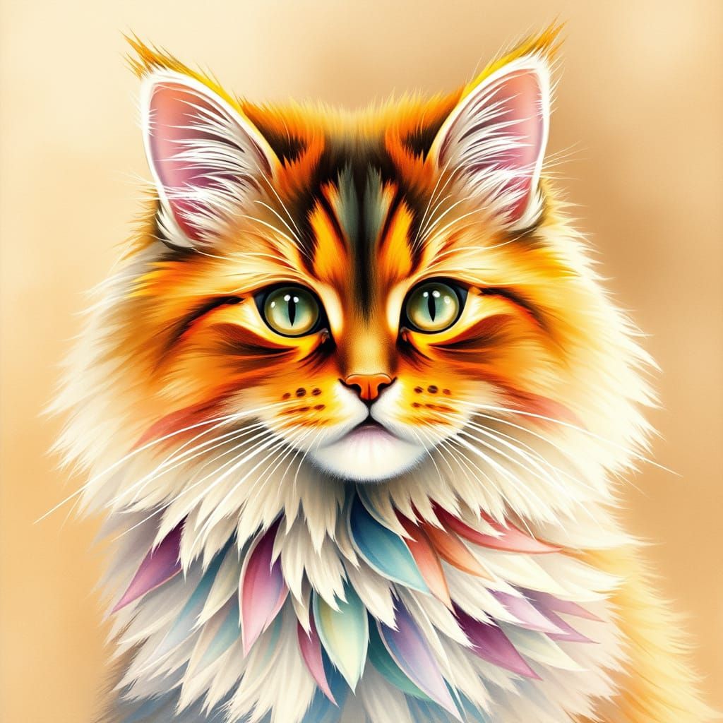 Adorable Fluffy Cat Inspired by Wildlife Art