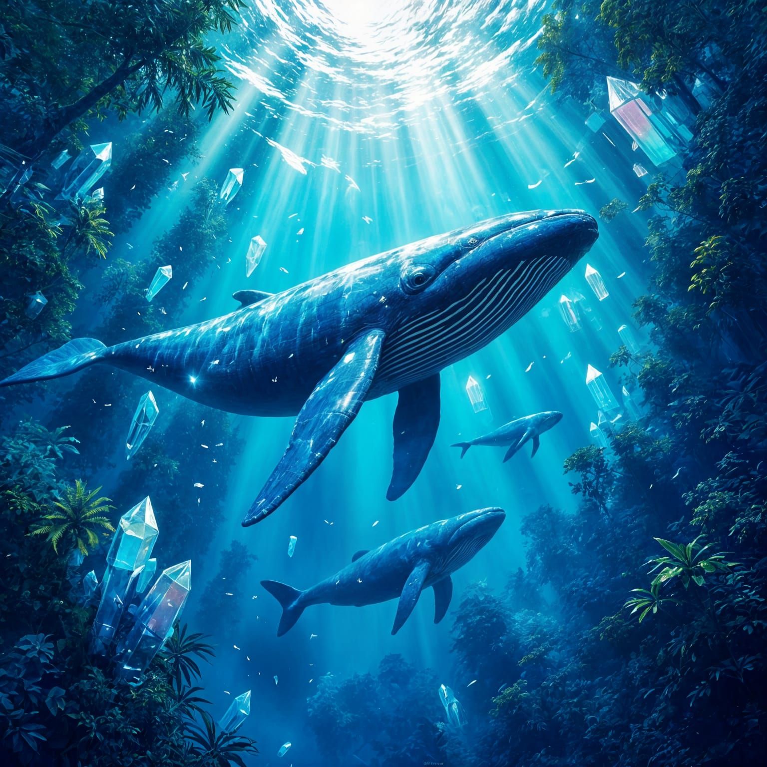Giant Blue Whales Swim Through Crystal Prisms in Graffiti Ar...