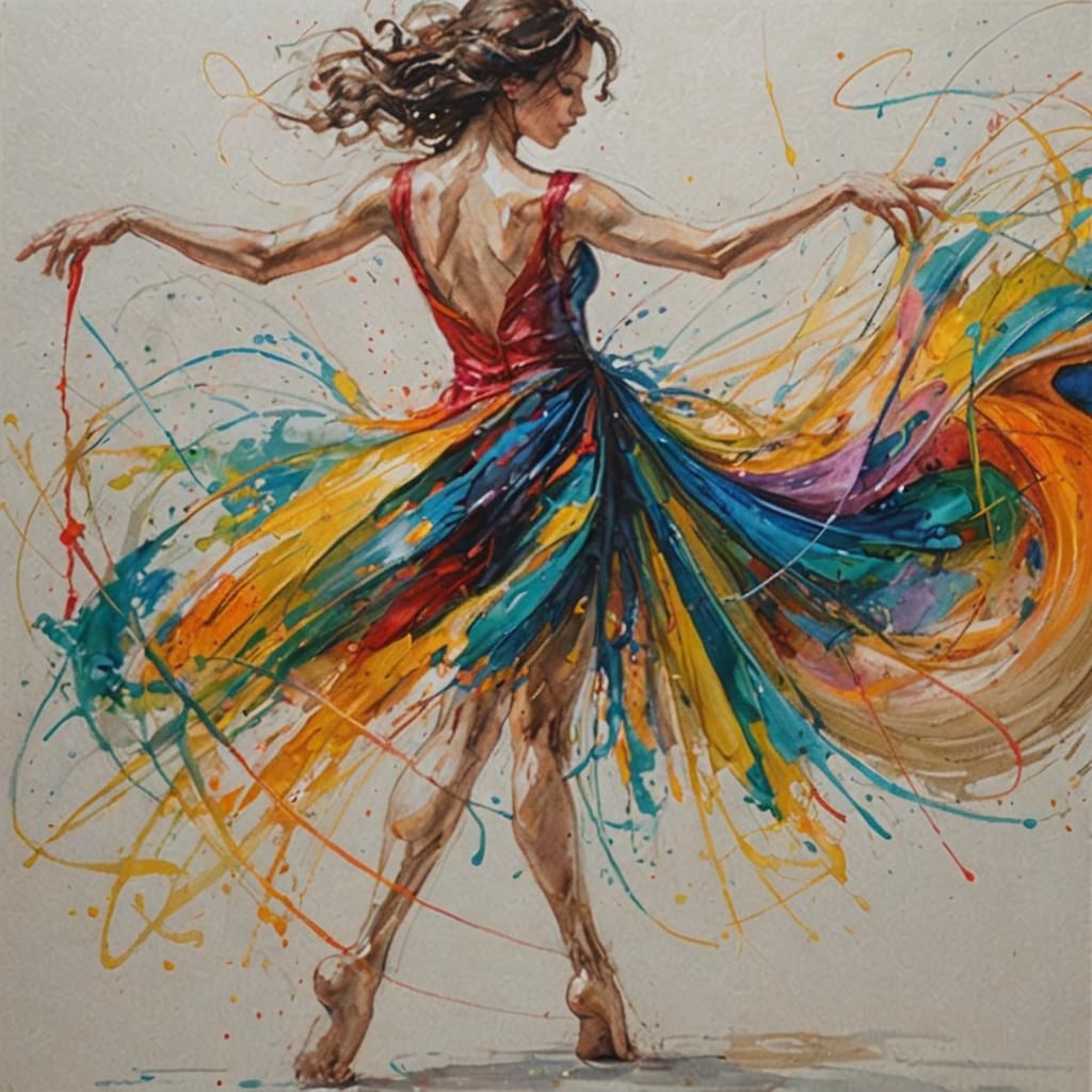 Brightly splashed oils on the page creating a rhythmic flow ...