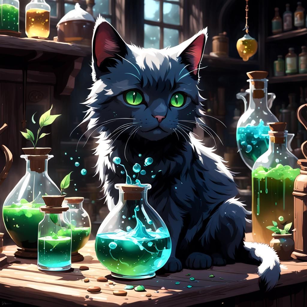 Anime Cat Creates Potions in 3D