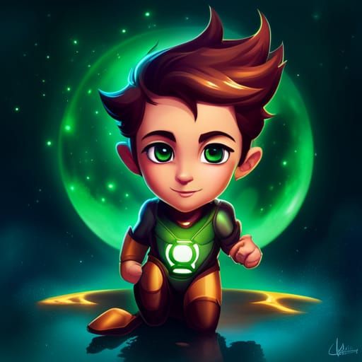Adorable Chibi Green Lantern in Splash Art Style