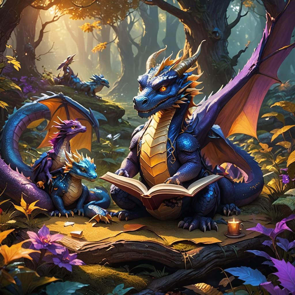 Kind Dragon Mother Reads to Dragon Kids