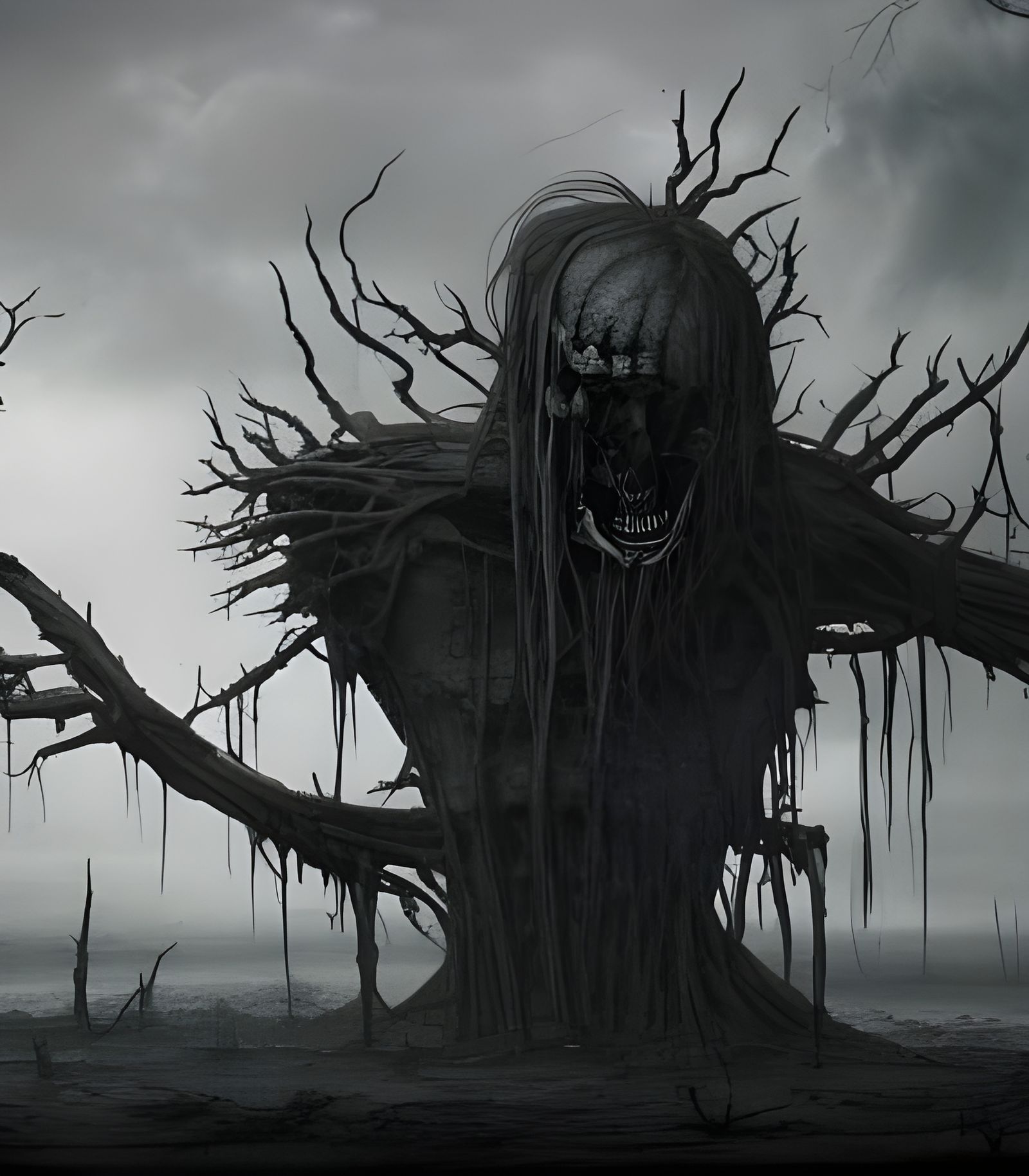 Nightmare Tree Monster in Dystopian Landscape
