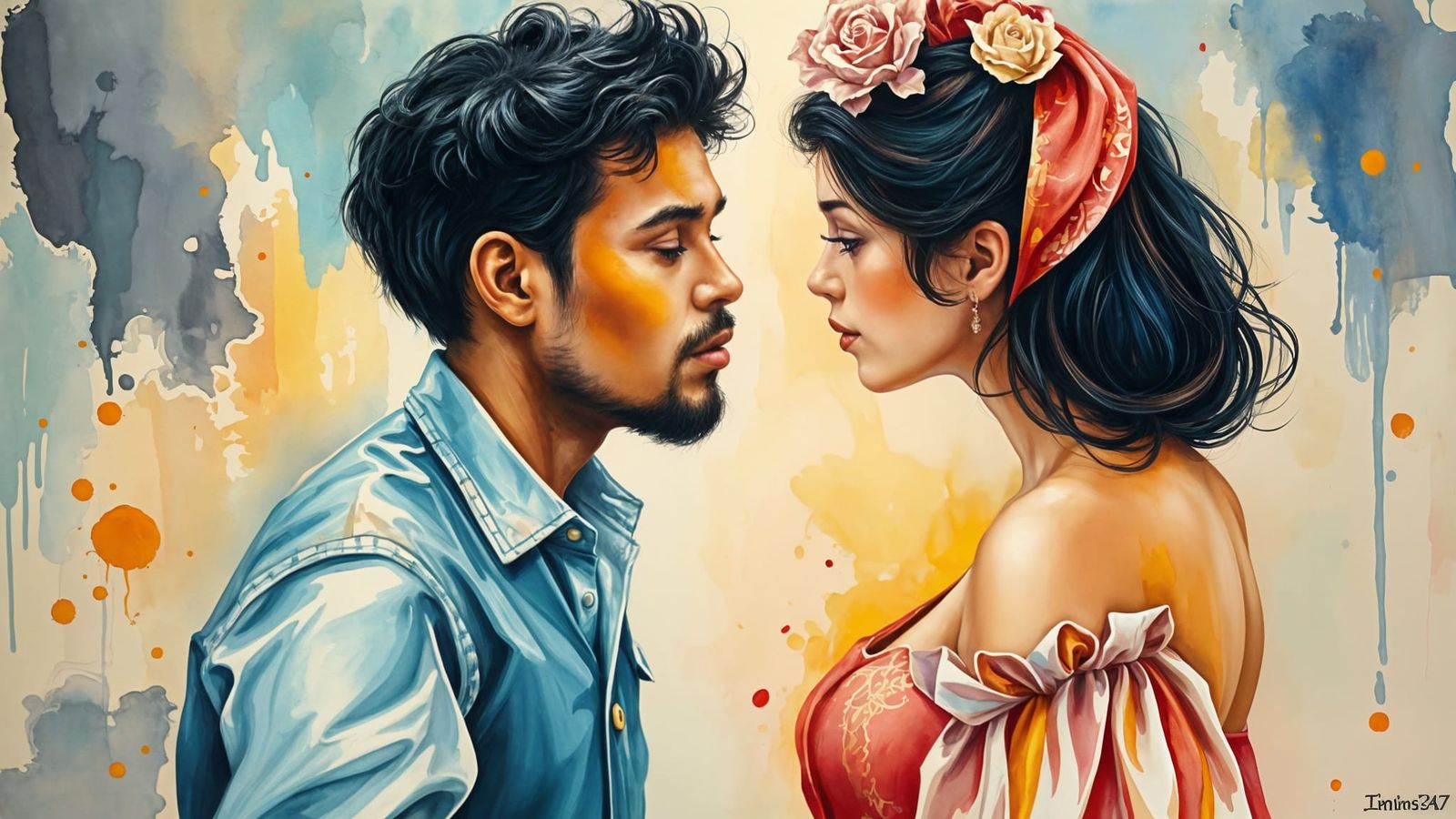 Ethereal Portrait of a Dreamy Night in Gouache Impressionist...