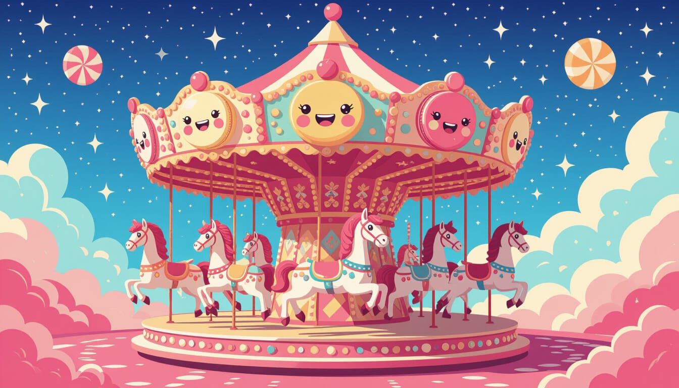 Whimsical Candy Carousel with Macaron Horses