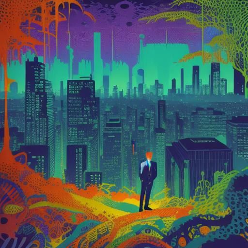 Retro-Futuristic Cityscape in Maximalist Action Painting Sty...