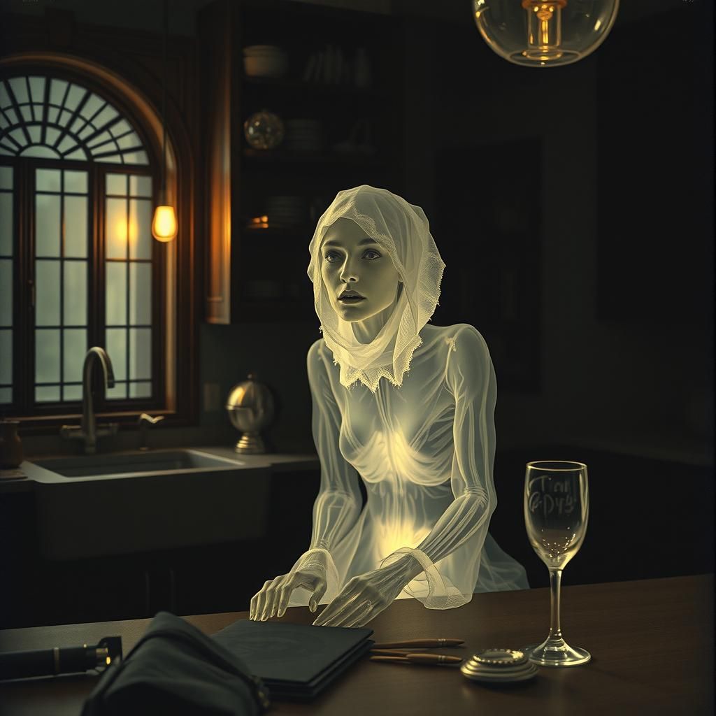 Haunting Victorian Hag in Art Deco Kitchen