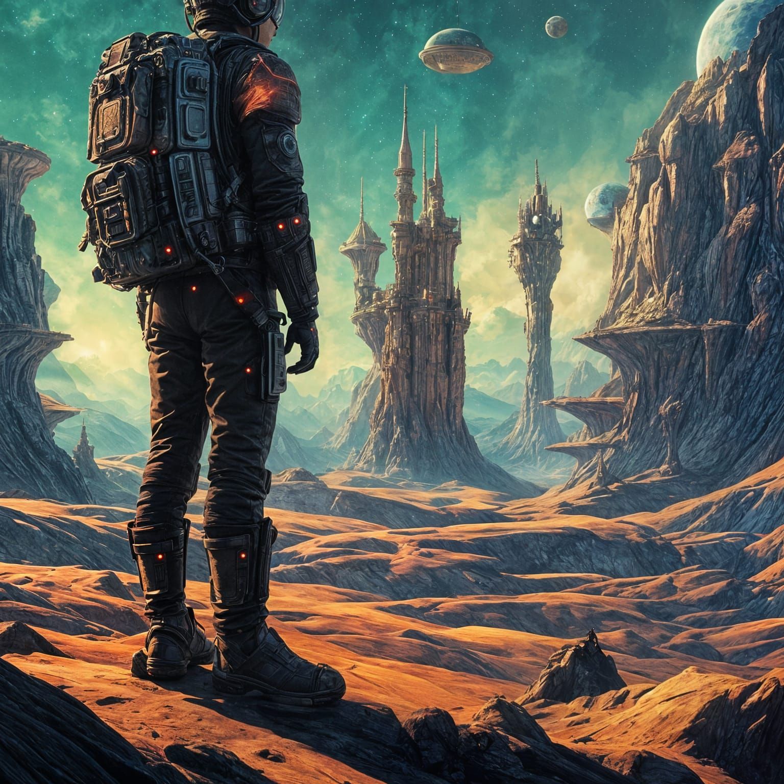 Galactic Beanstalk Ascent in Vibrant Concept Art