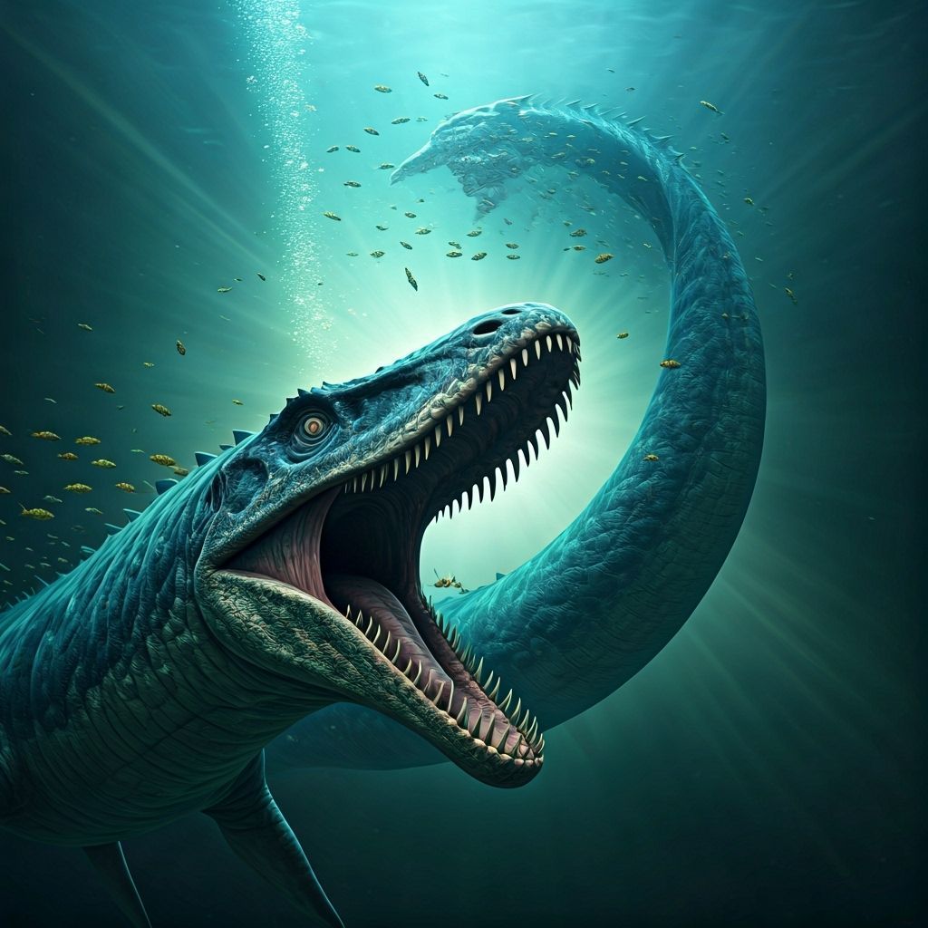 Plesiosaur Ready to Strike, Animated 3D Rendering