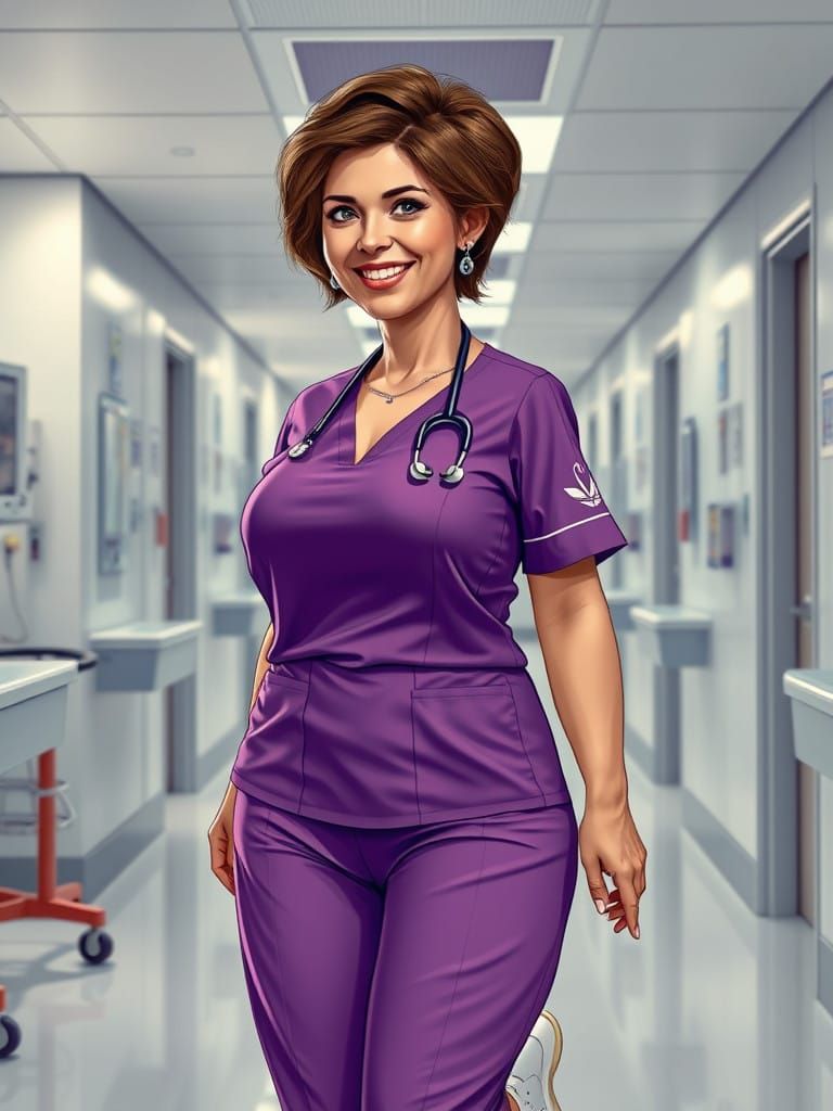 Elegant Nurse in ICU, in Pop Art Style