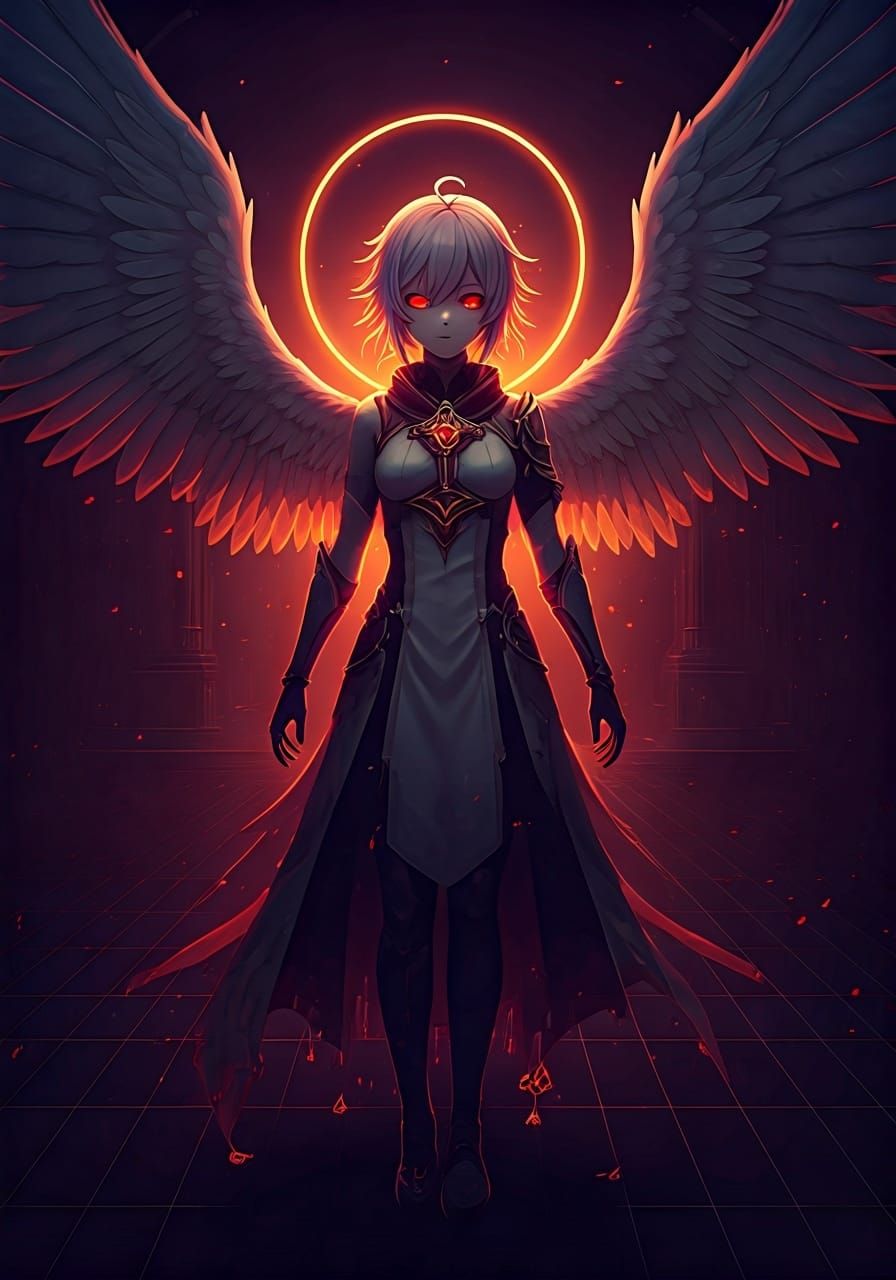 Angel of Death in Retrowave Pointillism Style