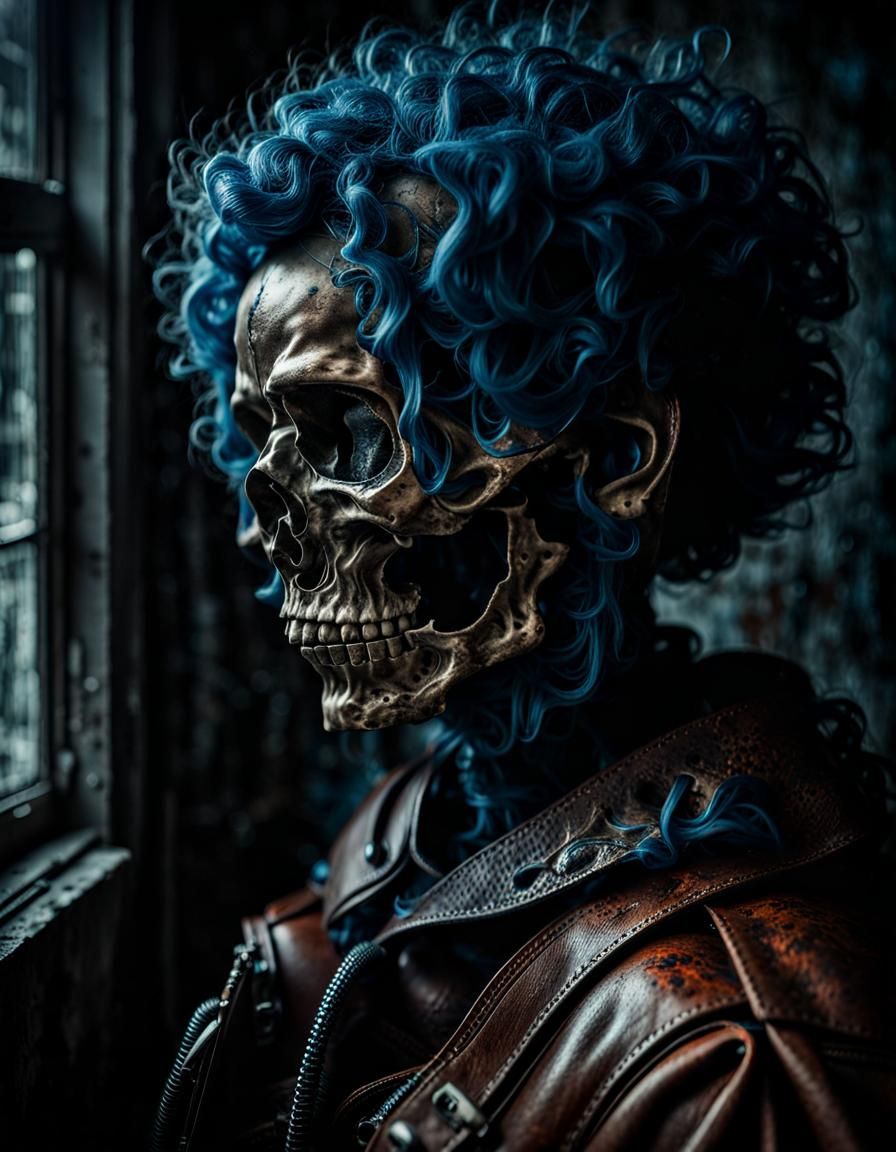 Eerie Cybernetic Skulls in Dark, Atmospheric Photo