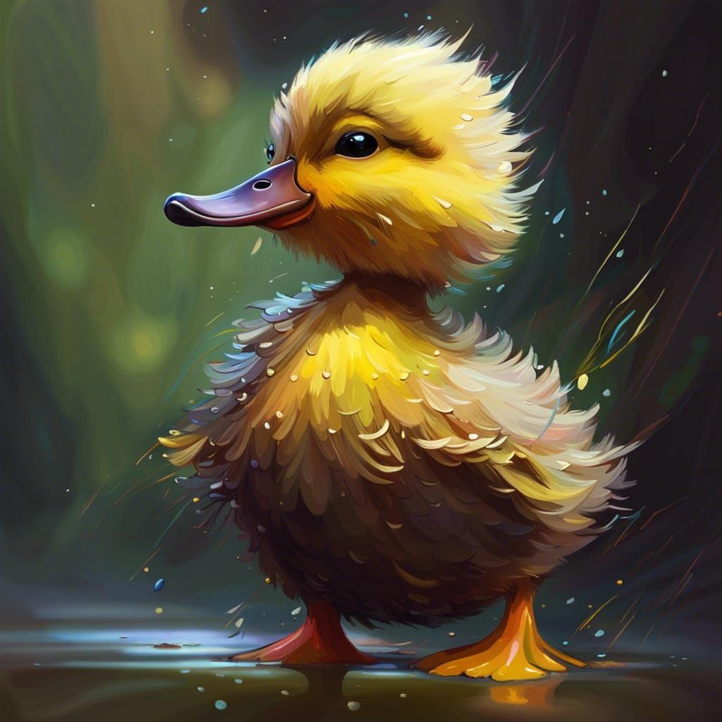 Cute Duckling Impasto Oil Painting in Macro