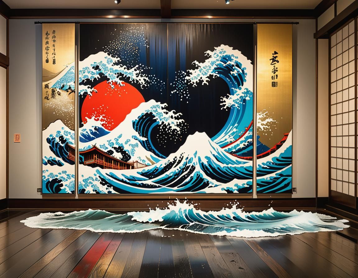 Ukiyo-e Wave Painting Flooding Art Gallery