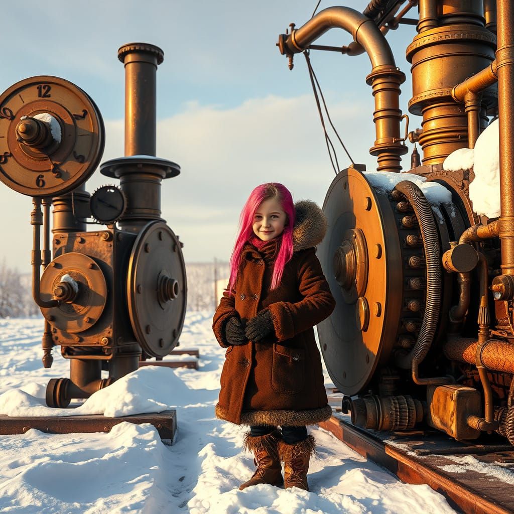 Girl Steadfast in Steampunk Siberian Winter