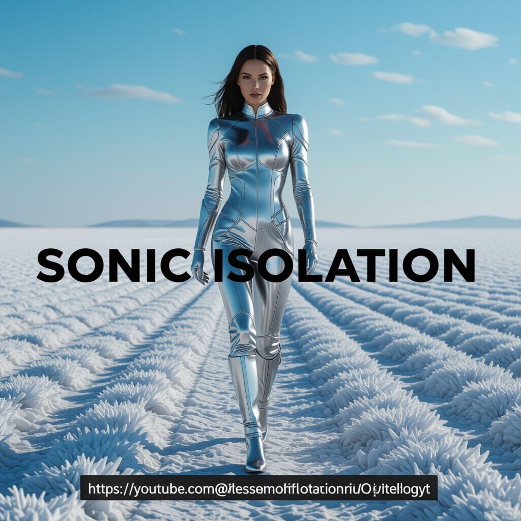 Metallic Woman in Silver Field: Hyperrealistic Art