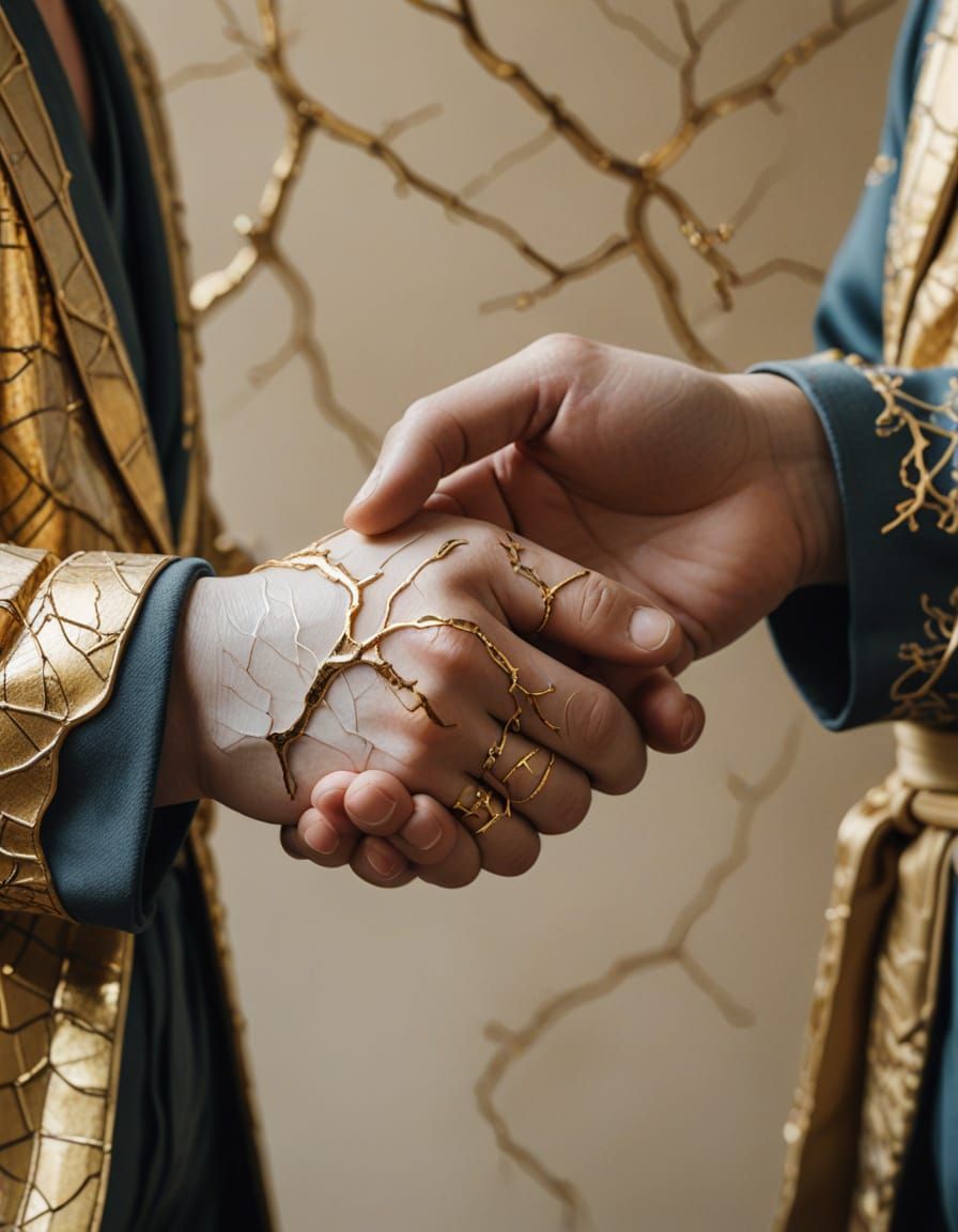 Gay Couple in Kintsugi Art with Golden Cracks
