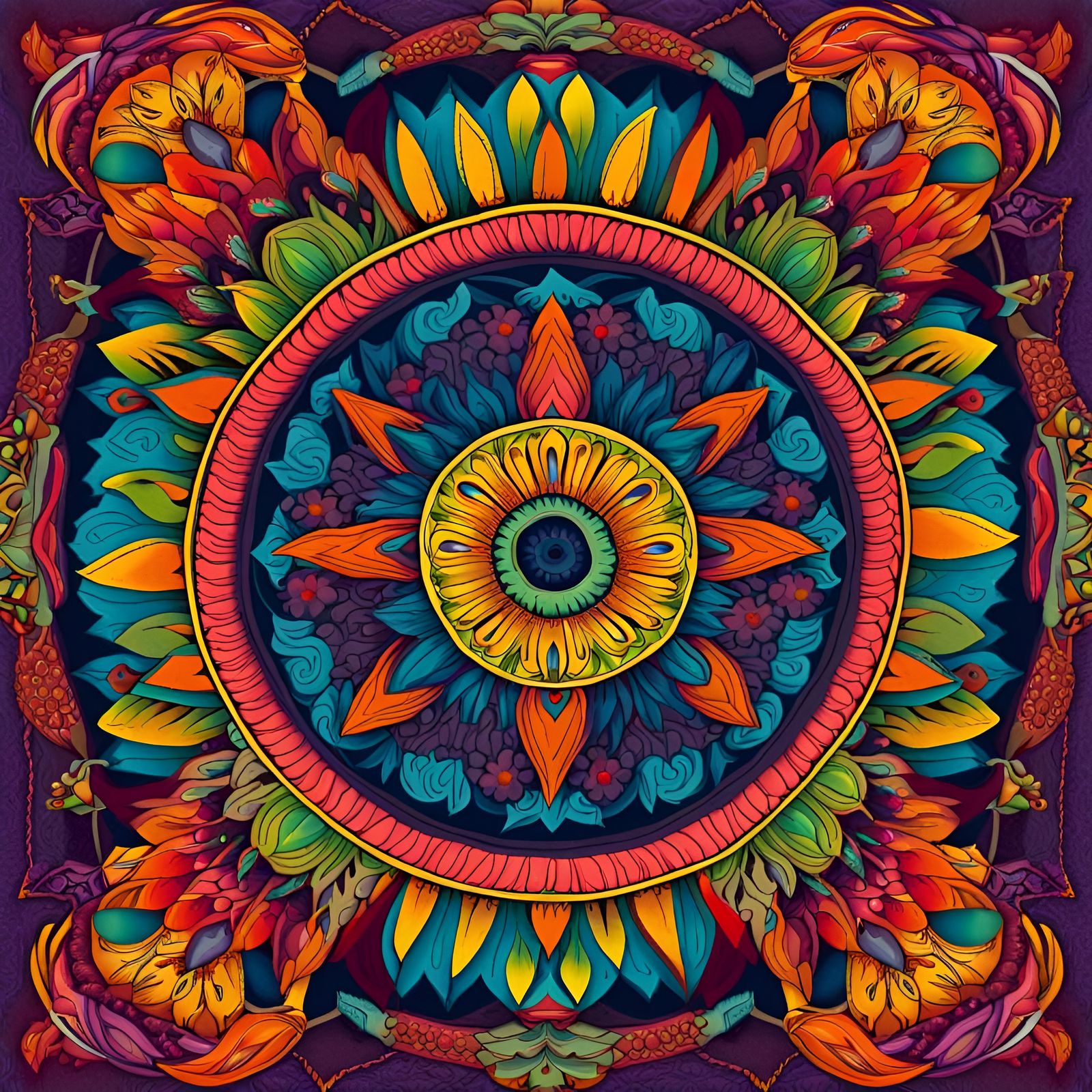 Vividly Coloured Intricate Mandala Design