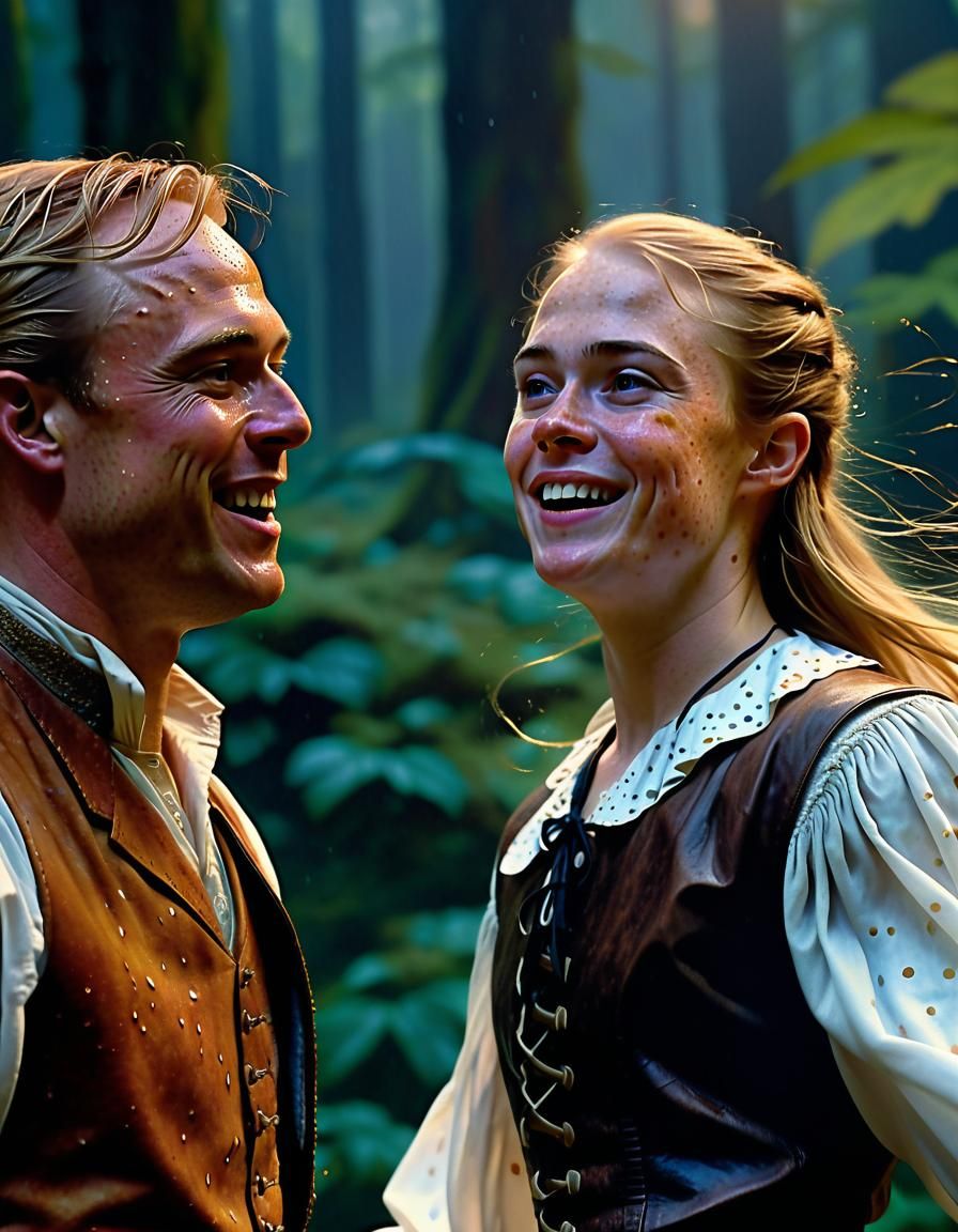 Renaissance Dance in Rainforest: A Chiaroscuro Oil Painting