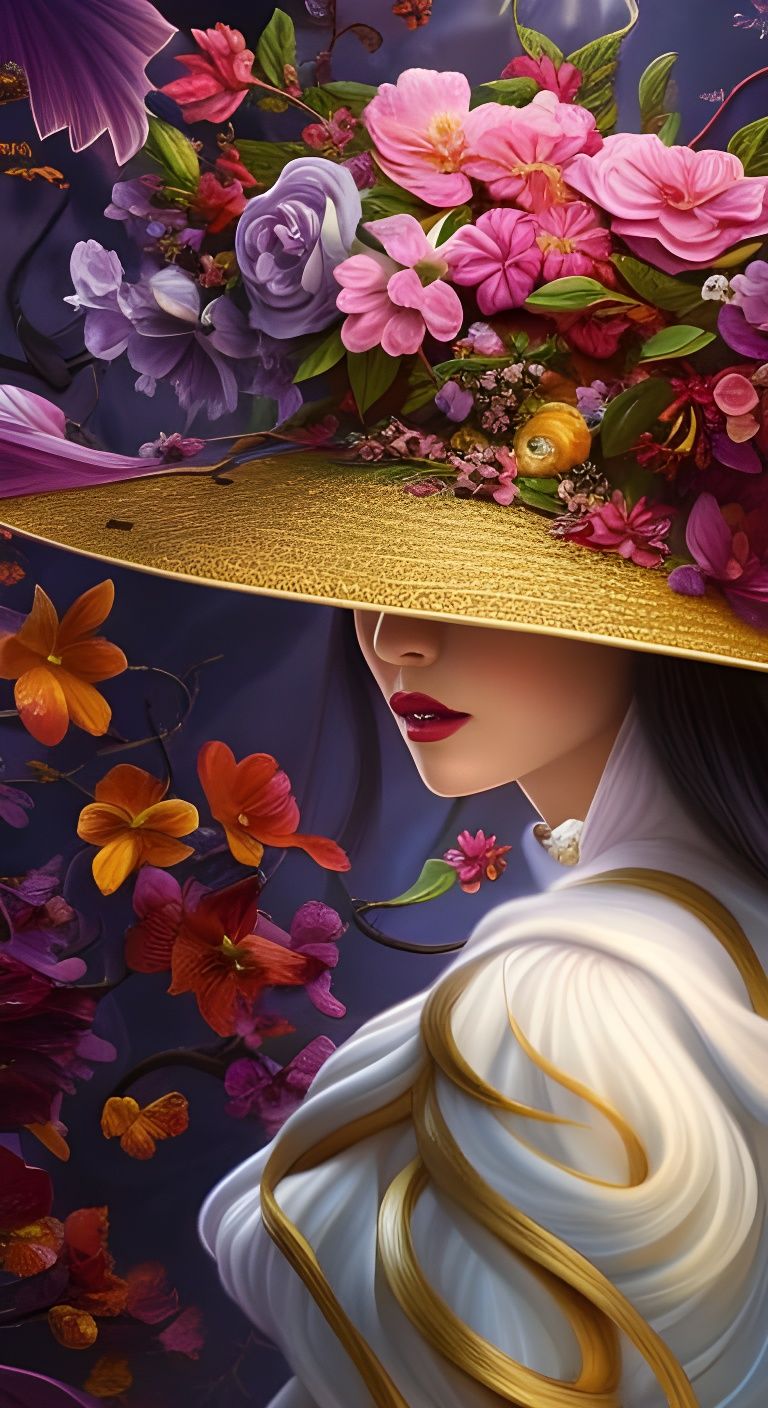 Anime Woman with House Hat in Iridescent Colors