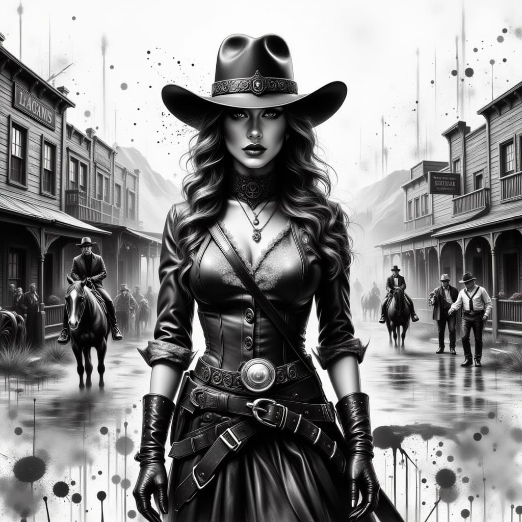 Attractive Western Lady in Vintage Noir Style
