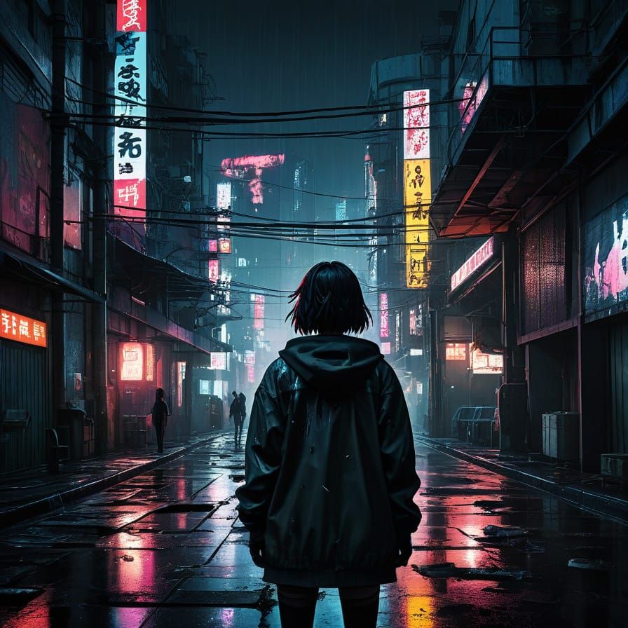Dark Neon Dreams in Cyberpunk City