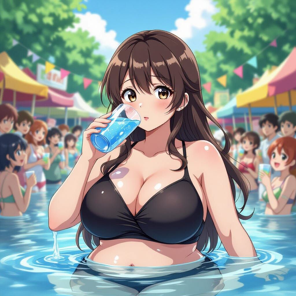 Anime Woman's Exaggerated Water Festival Transformation