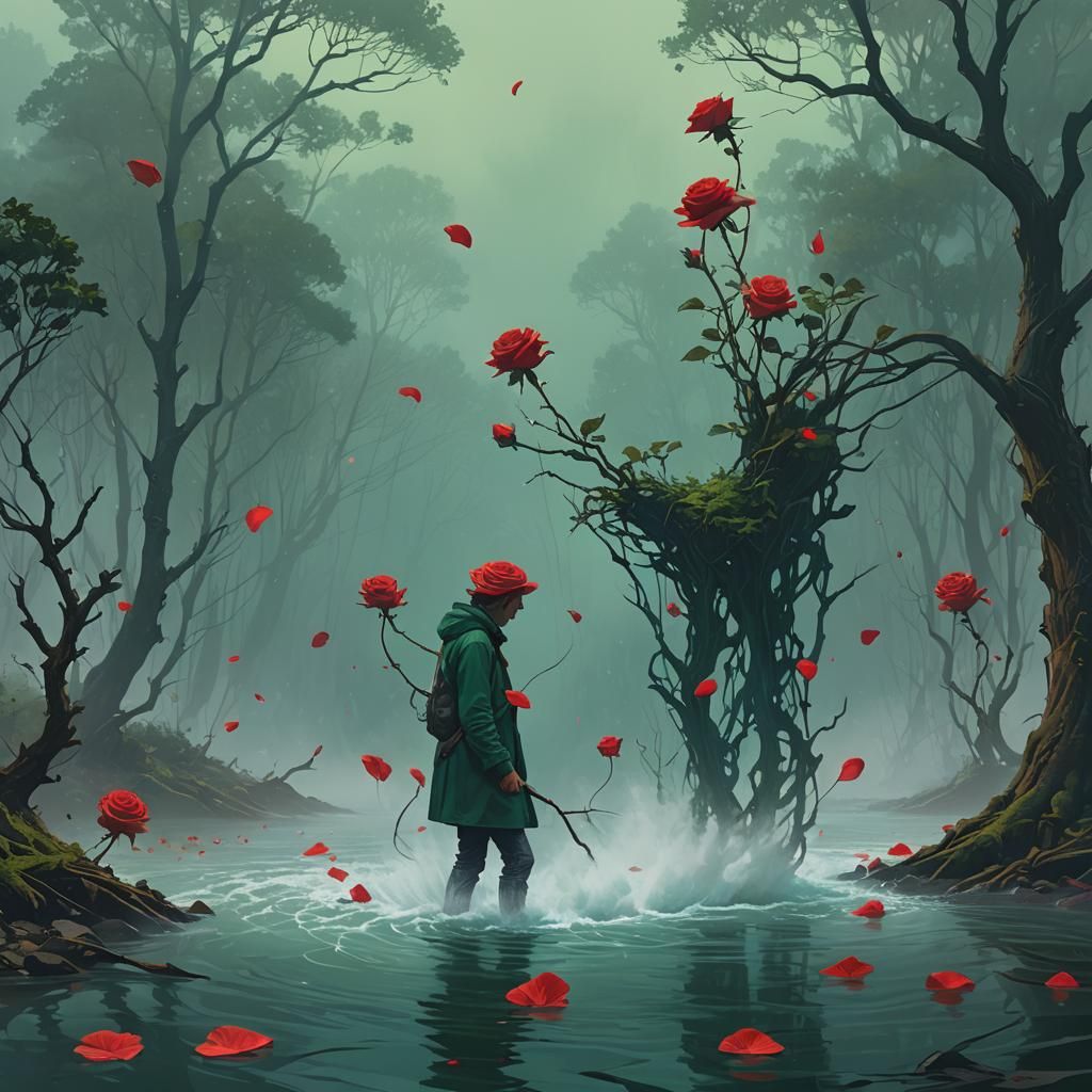 Rose Petals in Iridescent Mist