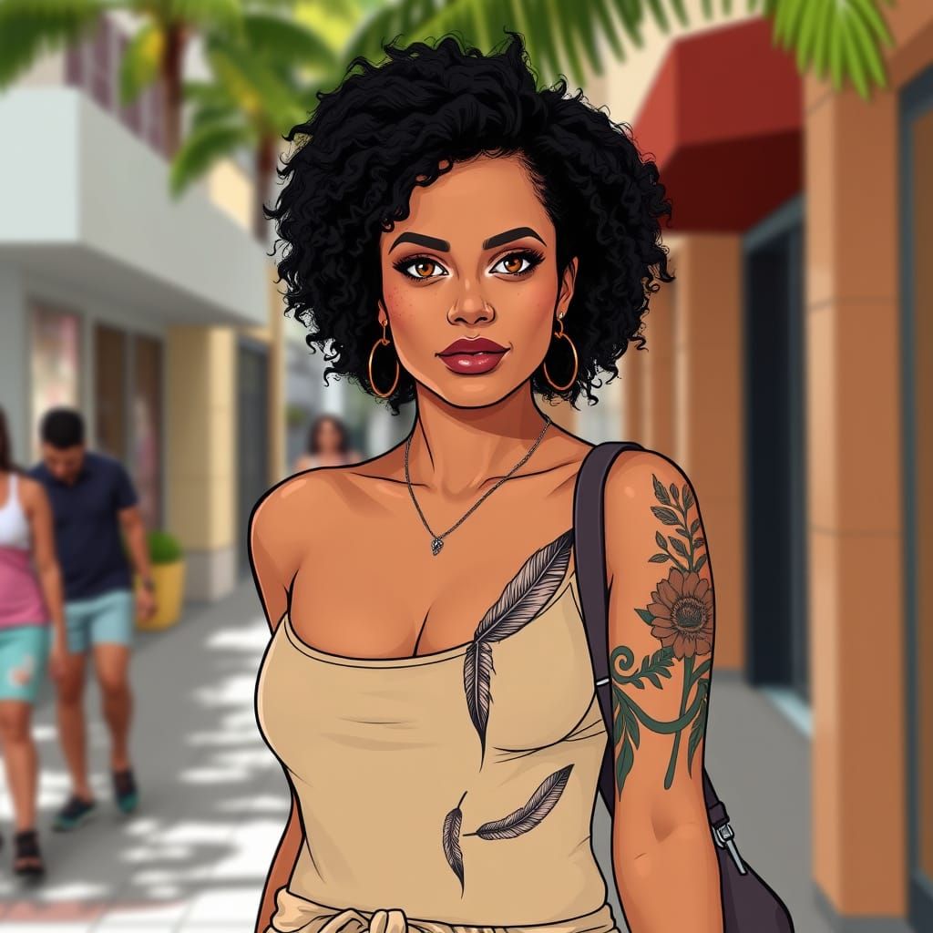 Digital Art of a Cherokee-Hebrew-Spanish Mix Woman in Miami