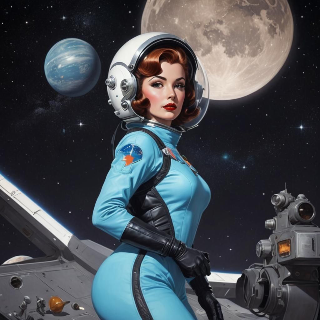 Retro Sci-Fi Space Girl Illustration in Vargas Style