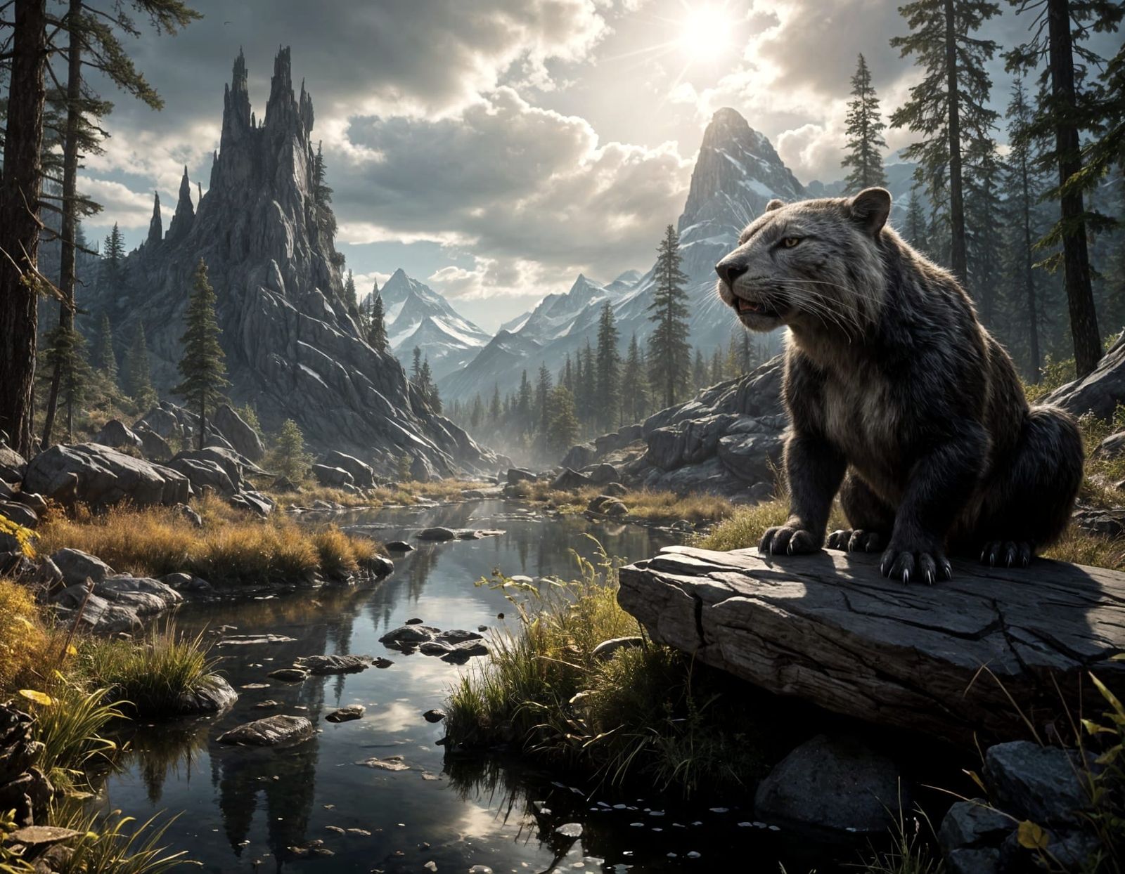 Realistic Chimera in Enchanted Wilderness, Stormy Skies and ...