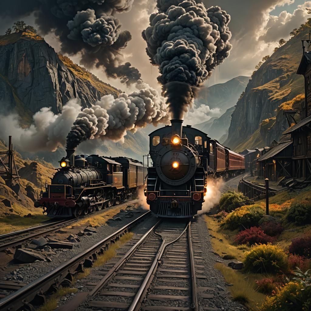 Cinematic Locomotive Speeding Down the Line