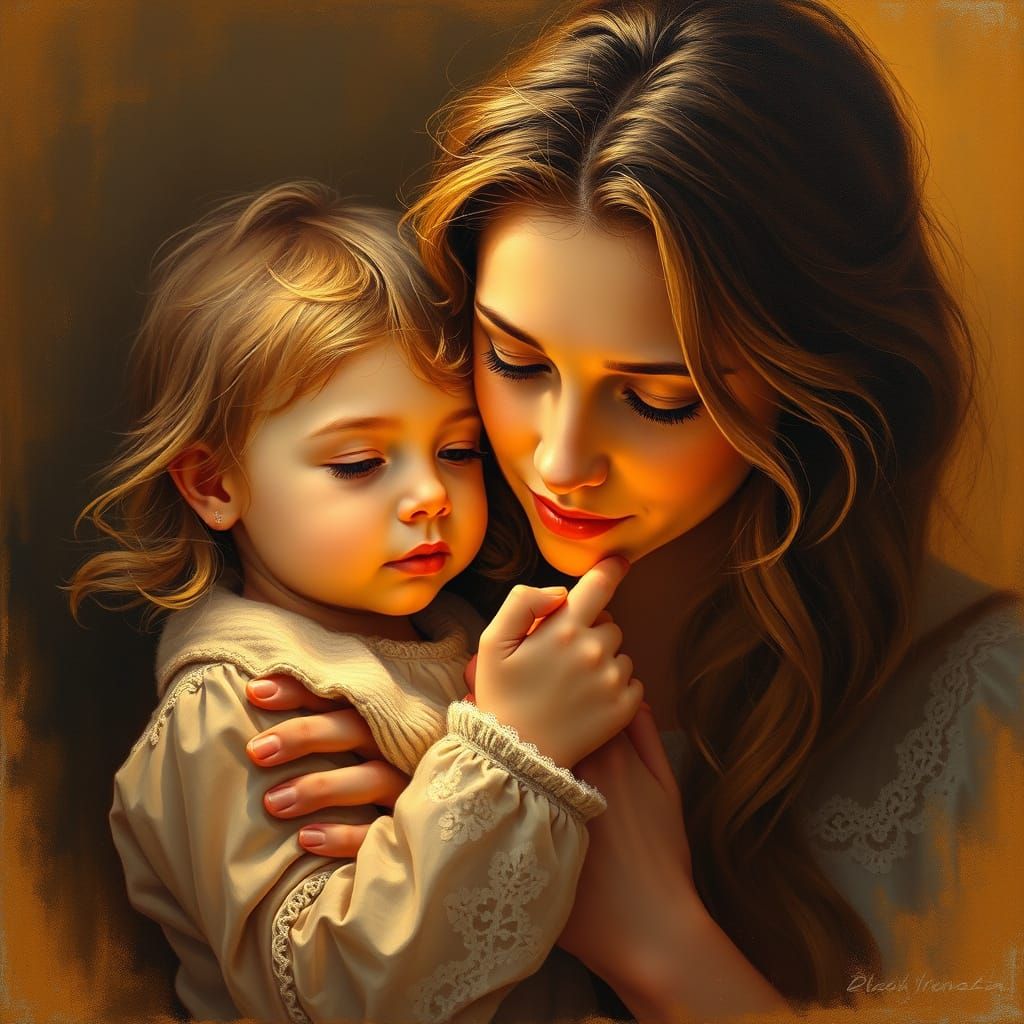 Serene Mother and Child in Warm Golden Light