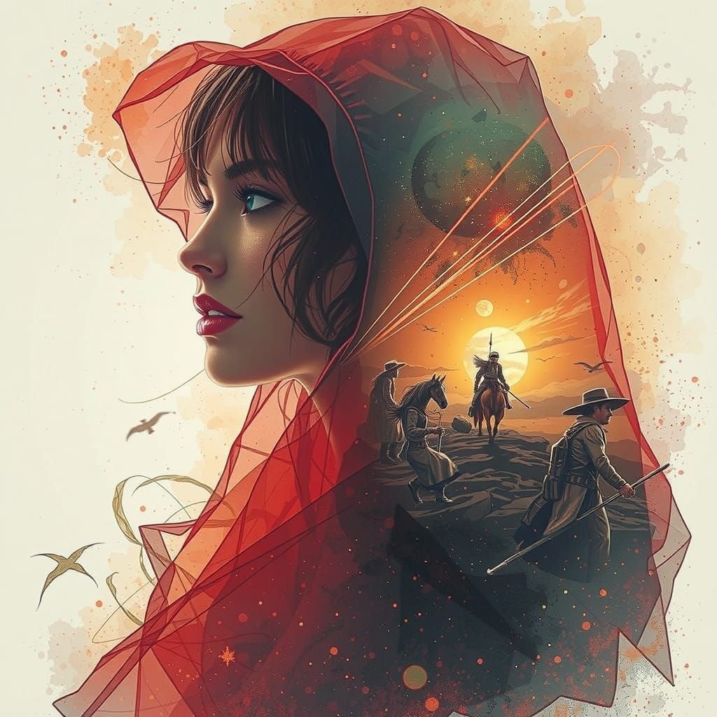 Double Exposure Galaxy Portrait in Watercolor Style