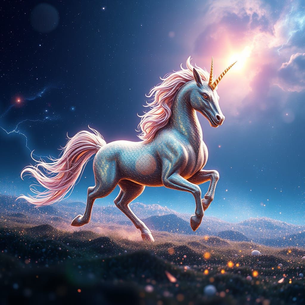 Celestial Kirin Prancing Through Stardust Field