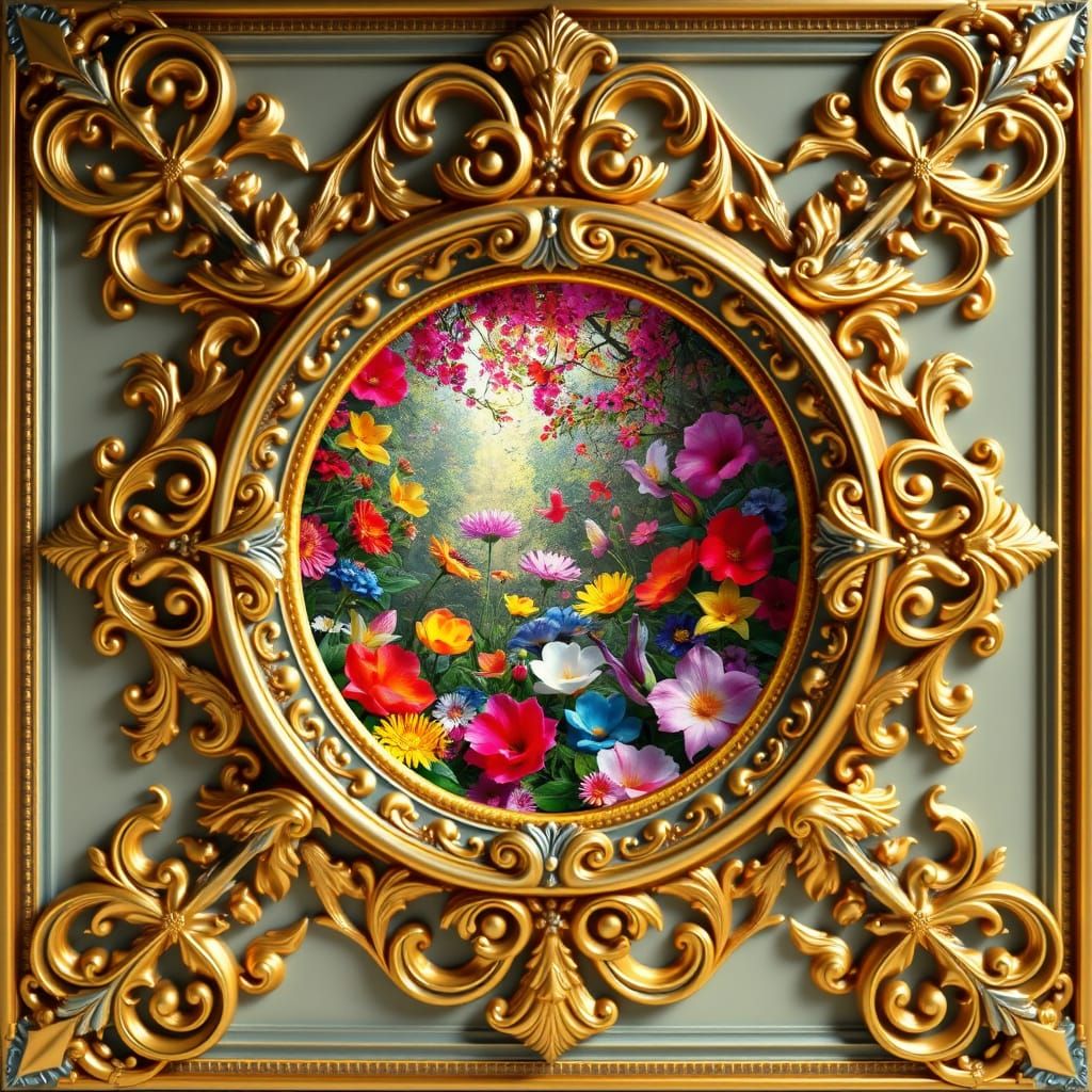 Ethereal Rococo Frame in Vibrant Colors Depicting Spring God...