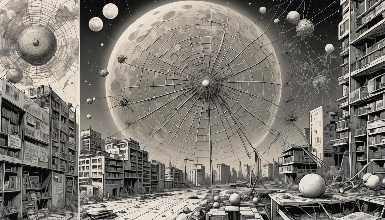 Martian Apartments Under Giant Spider Web: Comic Book Art