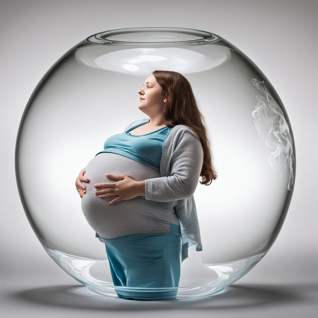 Transparent Glass nice pregnant woman with a visible child inside the belly