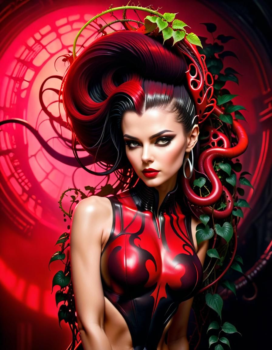 Intricate Macabre Tattoo on Confident Latina Pinup