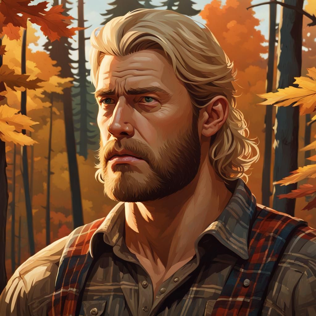 Blond lumberjack in autumn