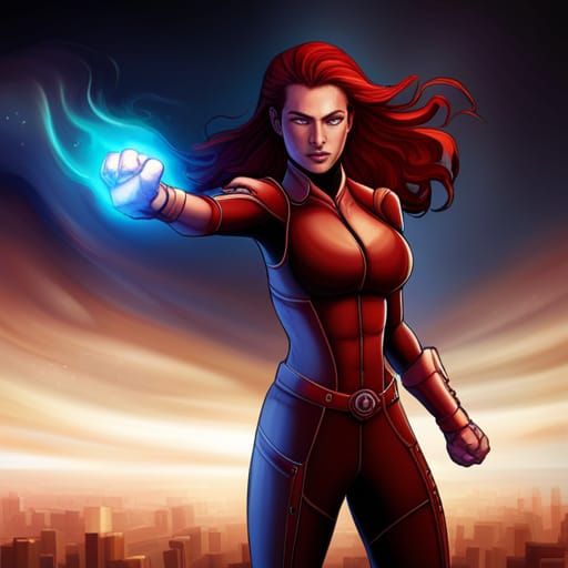 Cosmic Superheroine Ready to Fight, Detailed Digital Art