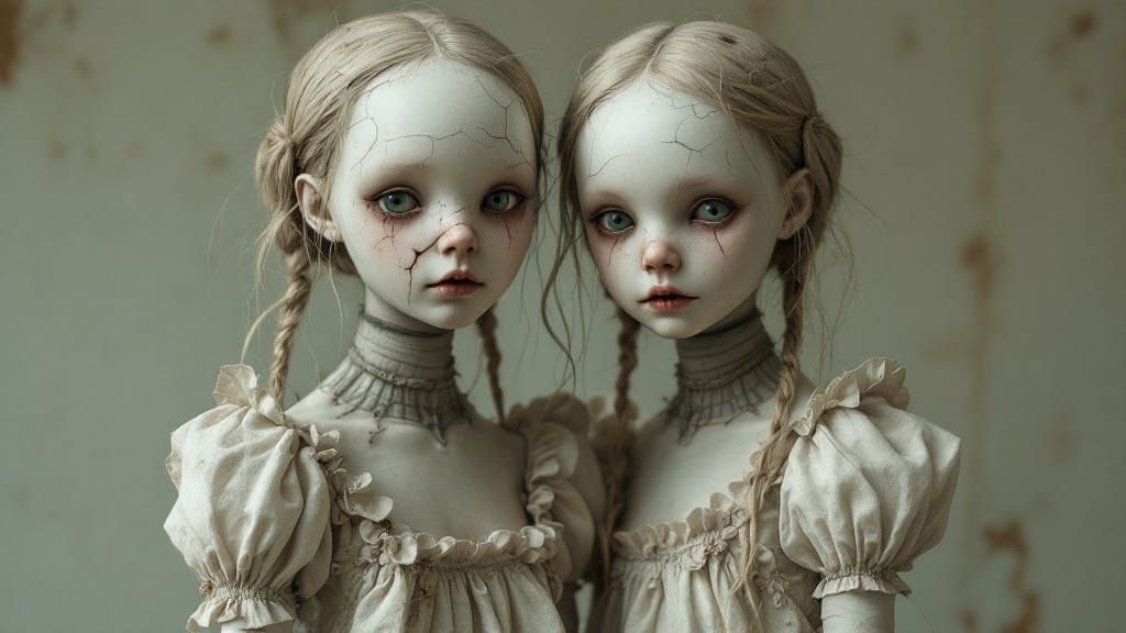 Victorian Doll Twins in Eerie Unison